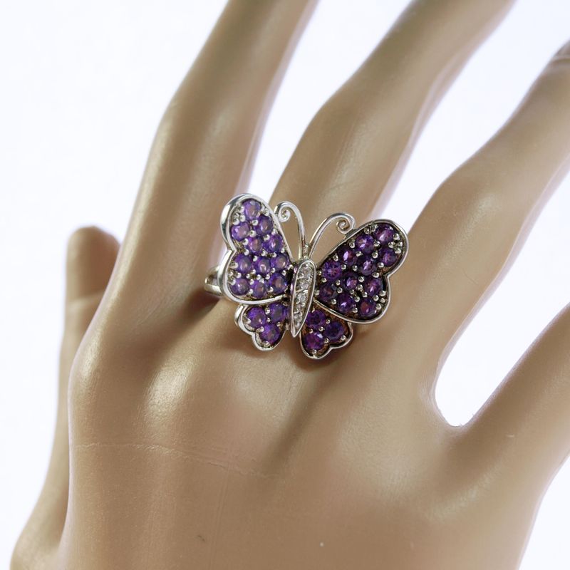 Silver 925, Amethyst CZ Butterfly Ring Size Q