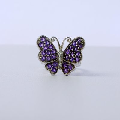 Silver 925, Amethyst CZ Butterfly Ring