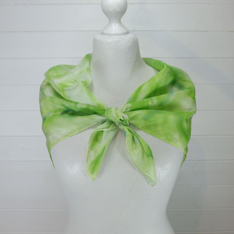 Green Tie-Dye Silk Hand Rolled Square Scarf