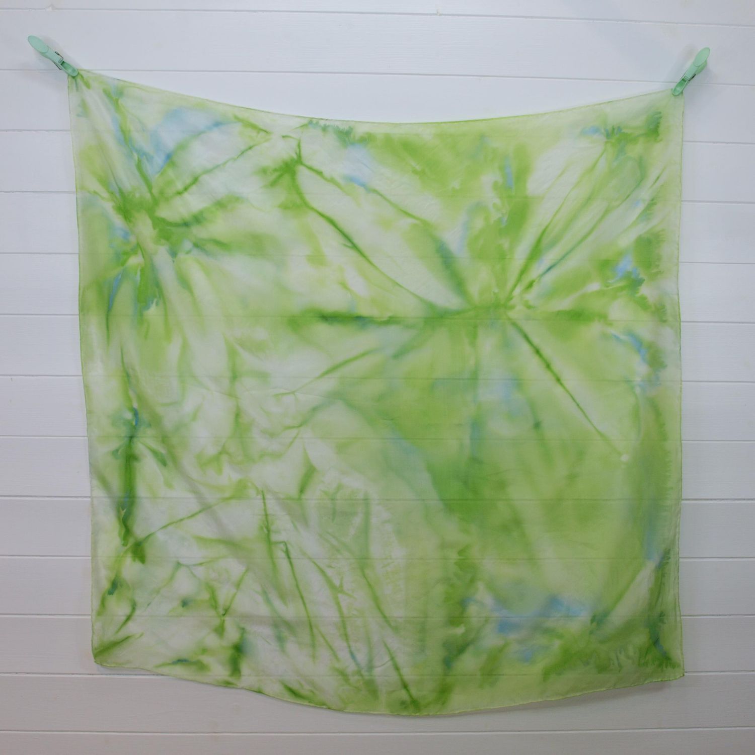 Green Tie-Dye Silk Hand Rolled Square Scarf