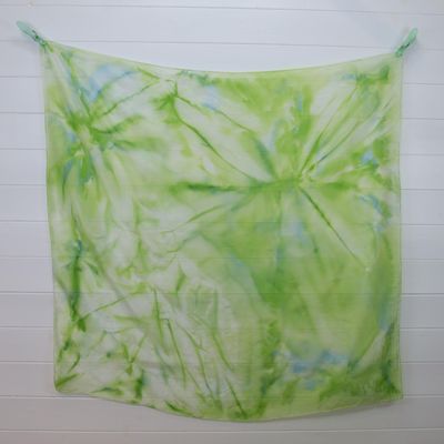Green Tie-Dye Silk Hand Rolled Square Scarf