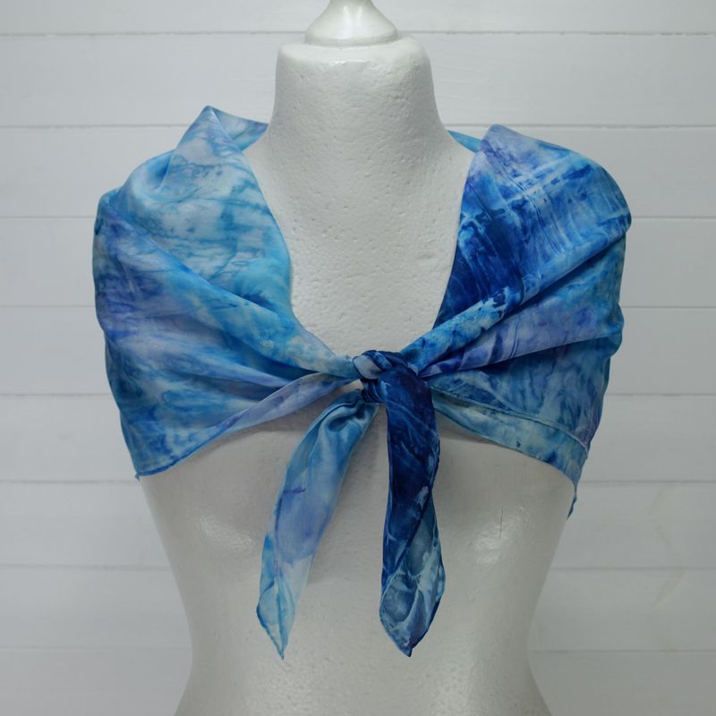 Silk Scarf Hand Rolled Tie Dye Blue &amp; Purple