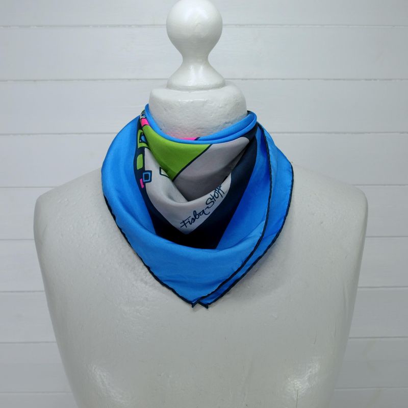 Fisba Stoffels Vintage Square Silk Scarf Blue