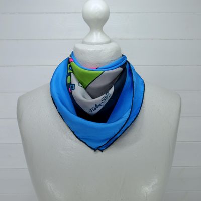 Fisba Stoffels Vintage Square Silk Scarf Blue