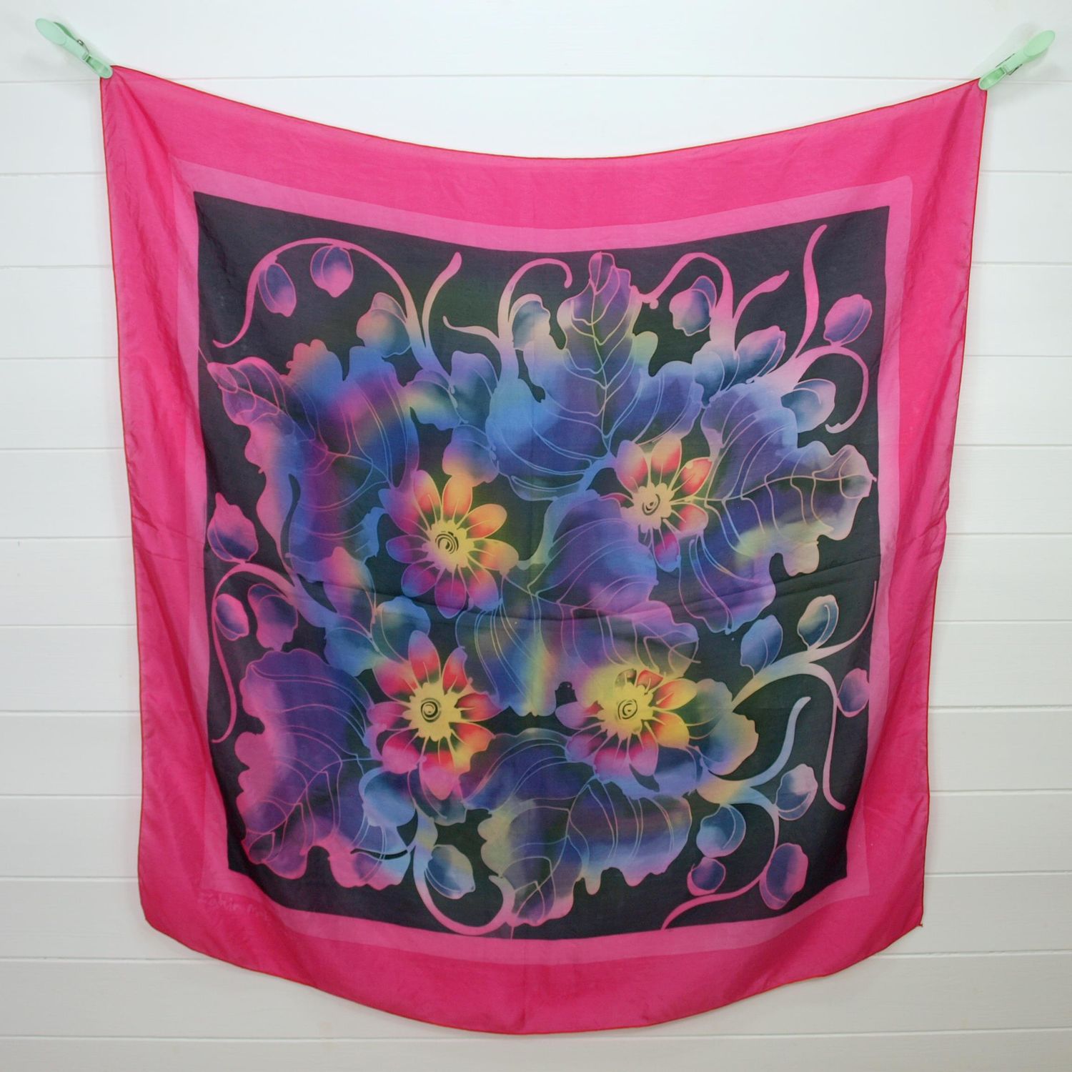 Silk Scarf Large Square Pink Floral