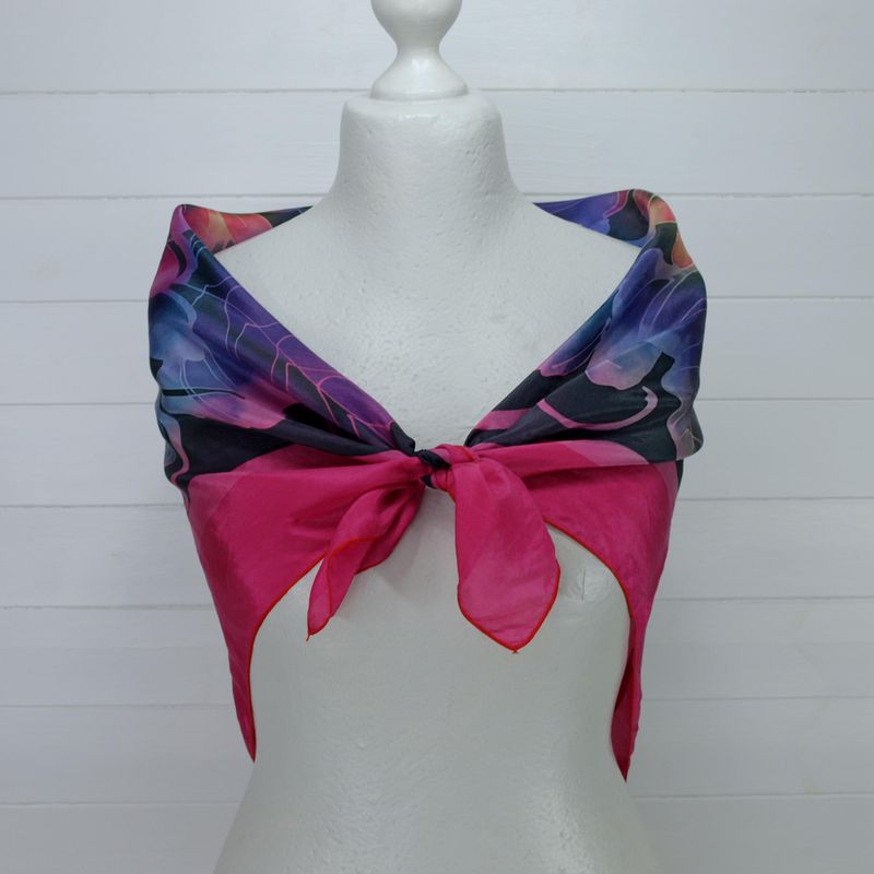 Silk Scarf Large Square Pink Floral 85cm x 86cm