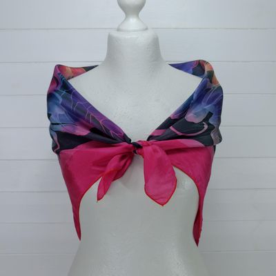 Silk Scarf Large Square Pink Floral 85cm x 86cm