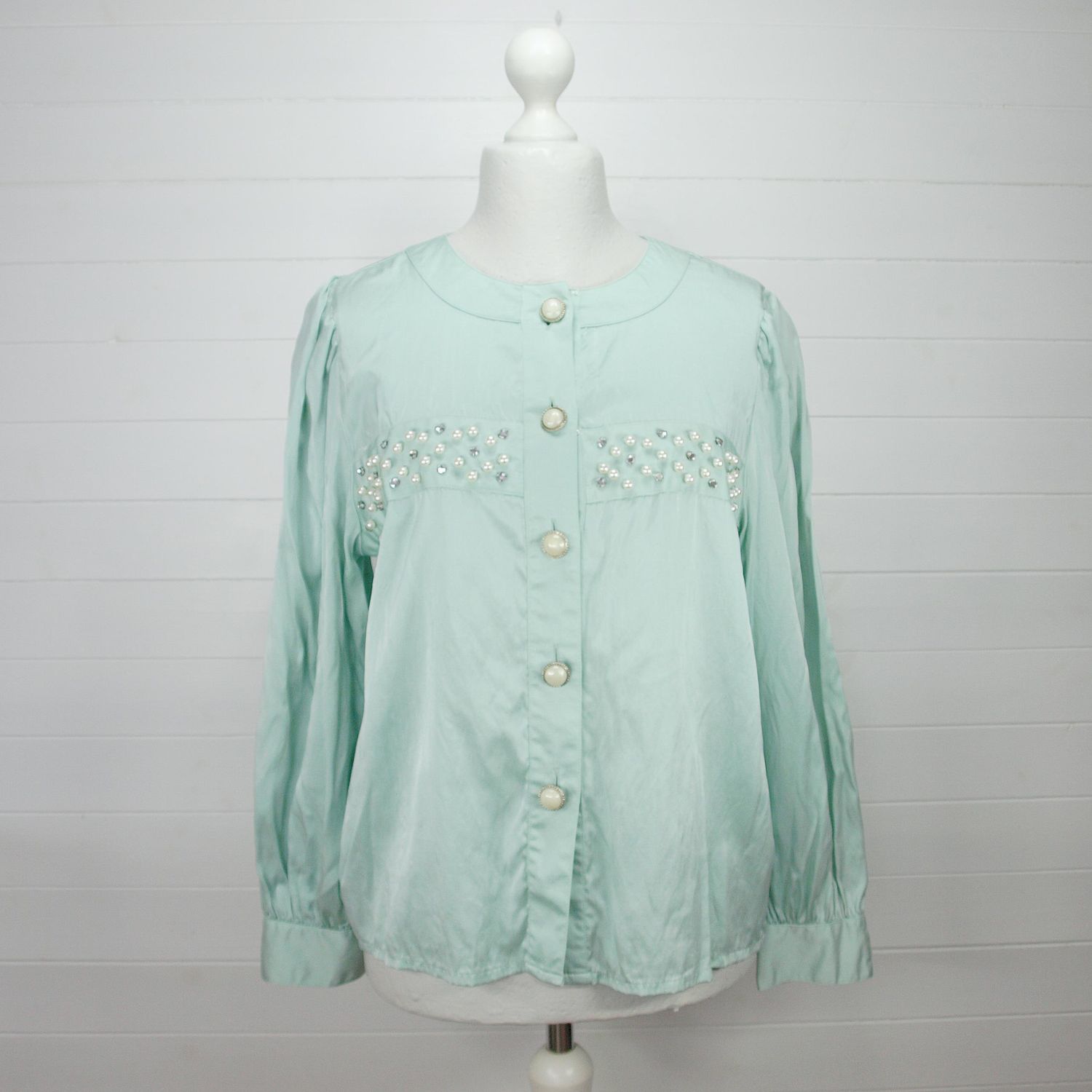 Vintage Madeleine Green Silk Blouse - 14-16