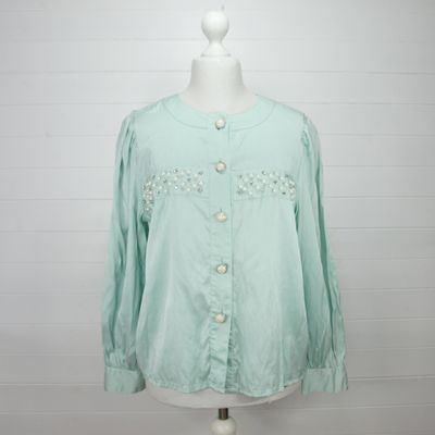 Vintage Madeleine Green Silk Blouse - 14-16