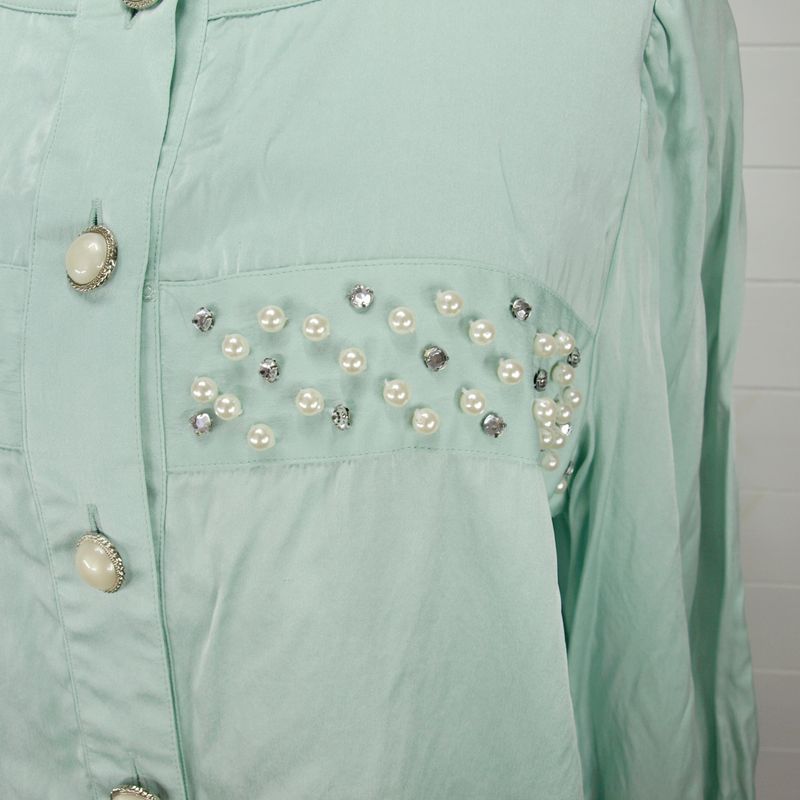 Vintage Madeleine Green Silk Blouse - 14-16