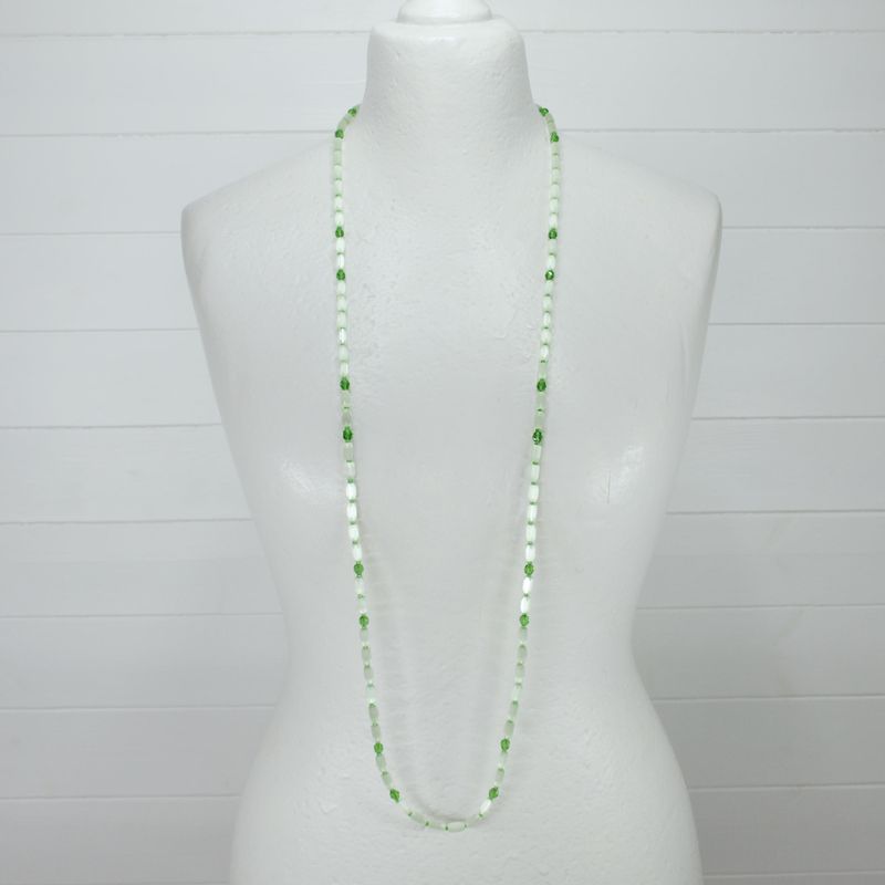 Antique 1920s Flapper Girl Green Candy Cane Glass Necklace