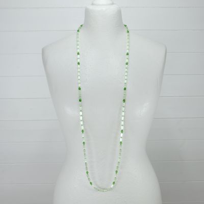 Antique 1920s Long Flapper Girl Green Candy Cane Glass Necklace