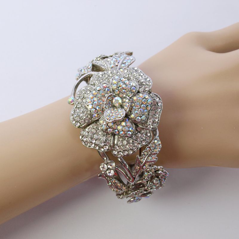 Butler &amp; Wilson Rhinestone Floral Clamper Bangle Bracelet