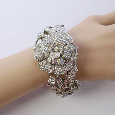 Butler &amp; Wilson Rhinestone Floral Clamper Bangle Bracelet