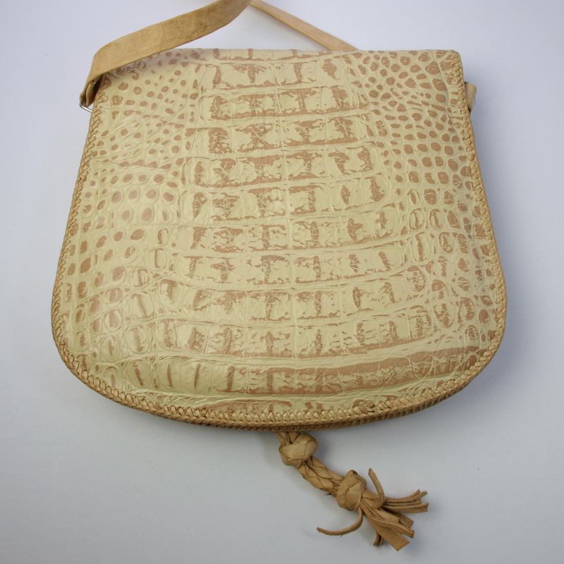 Vintage Beige Crocodile Skin Shoulder Saddle Bag