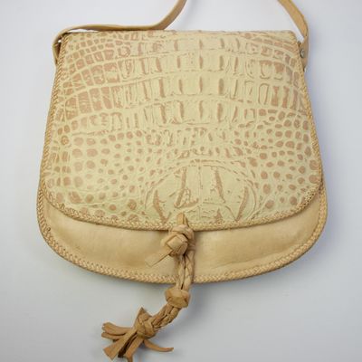 Vintage Beige Crocodile Skin Shoulder Saddle Bag