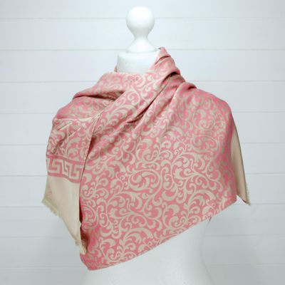 Damask Pink &amp; Beige Rectangle Wrap or Shawl