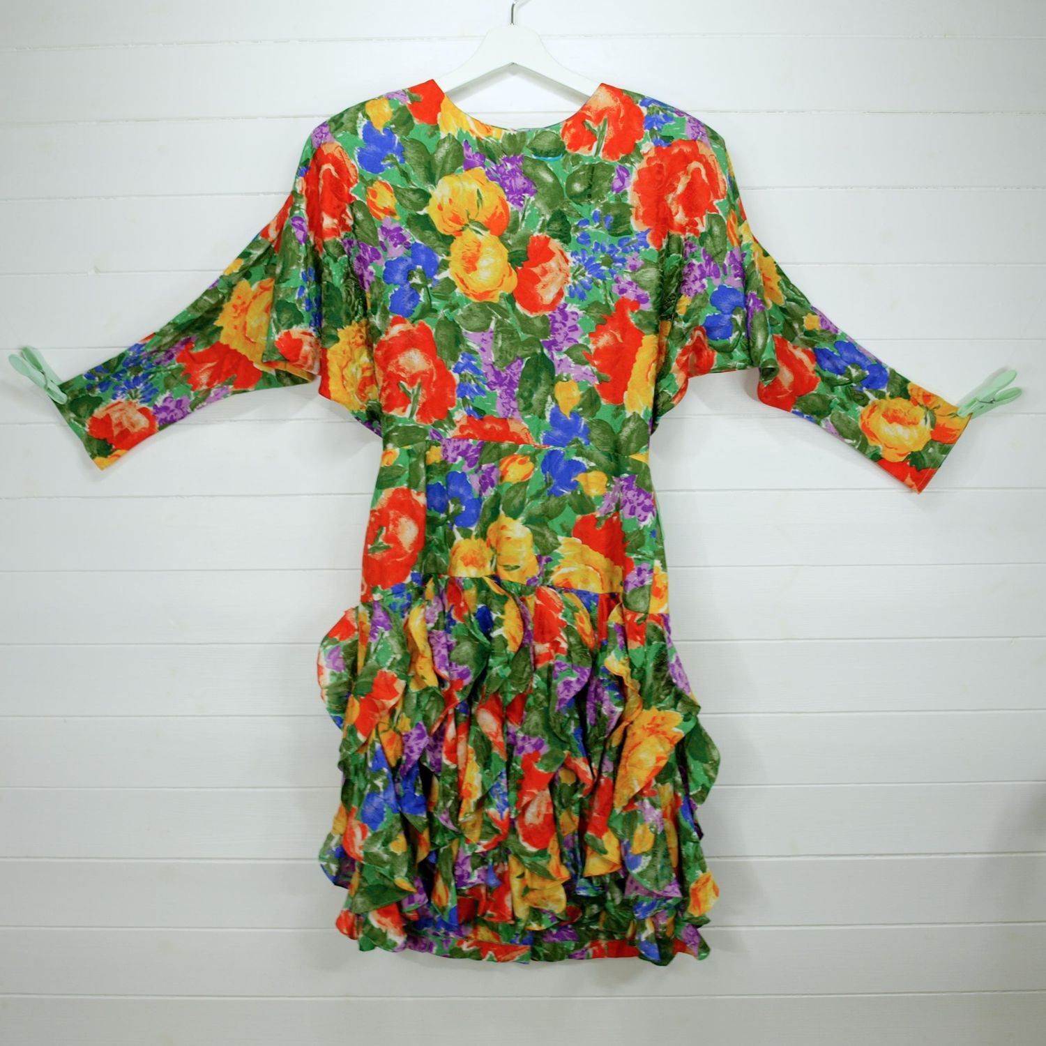 Gillian Vintage 80s Silk Batwing Ruffle Dress Size 8