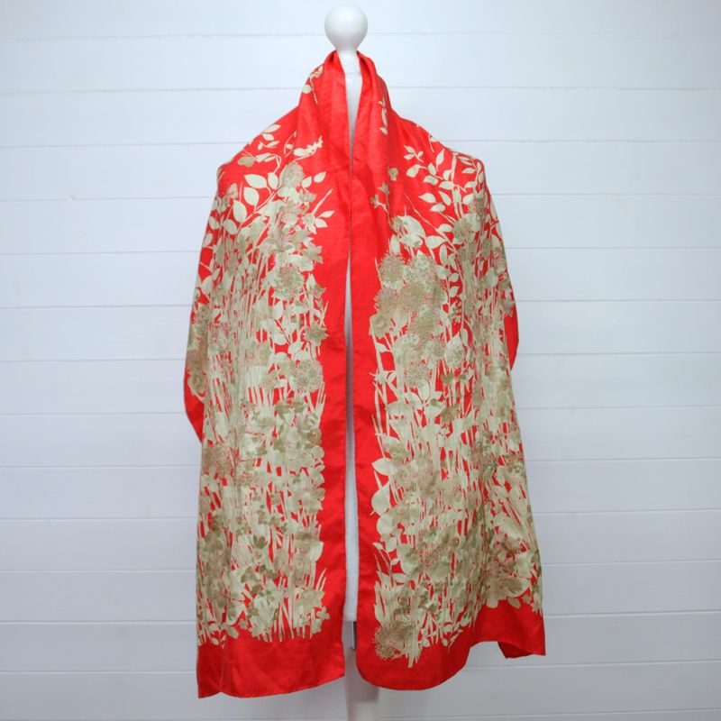 Vintage Valentino Red &amp; Gold Silk Rectangle Scarf 
