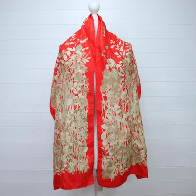 Vintage Valentino Red &amp; Gold Silk Rectangle Scarf 