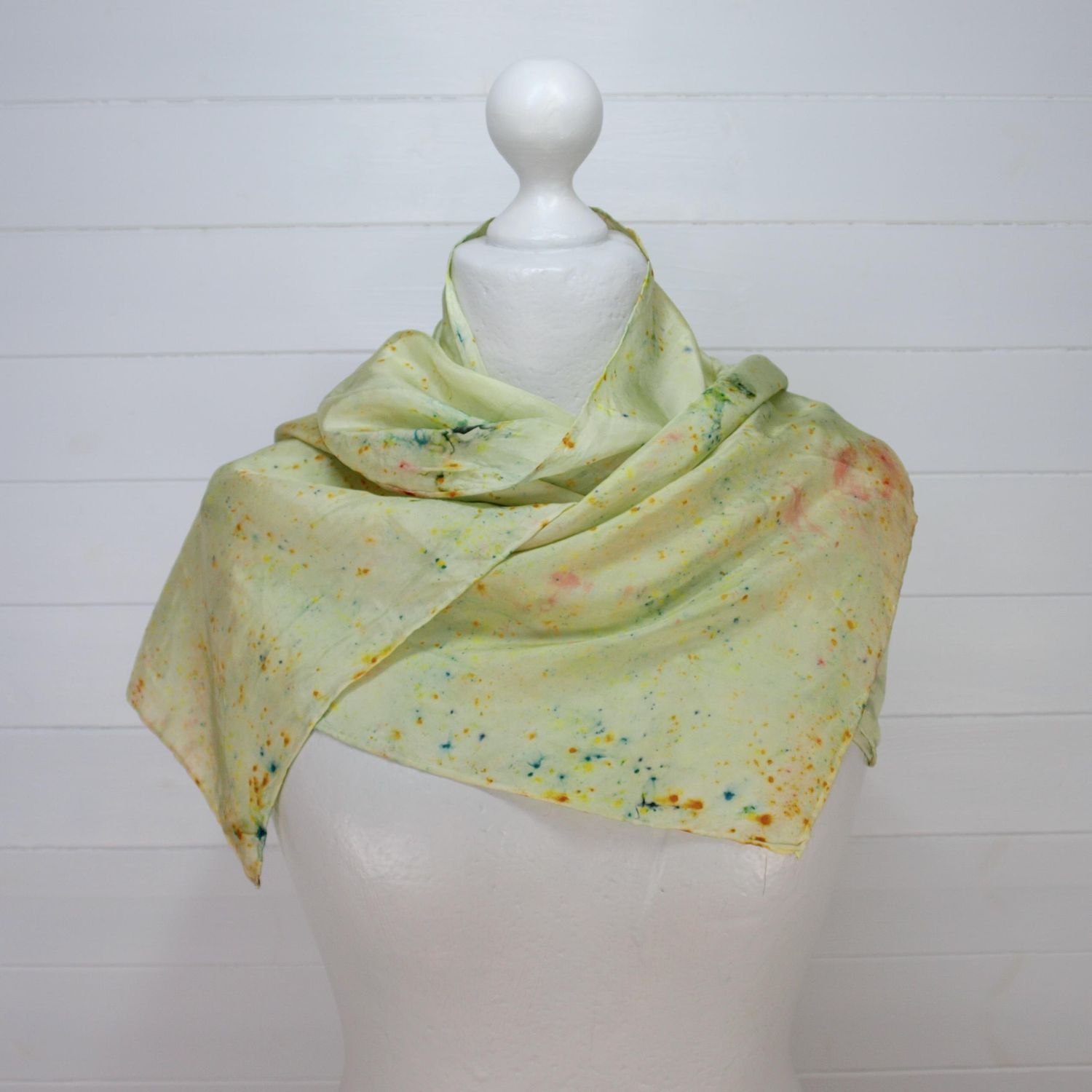 Vintage Hand Painted Yellow Silk Rectangle Scarf