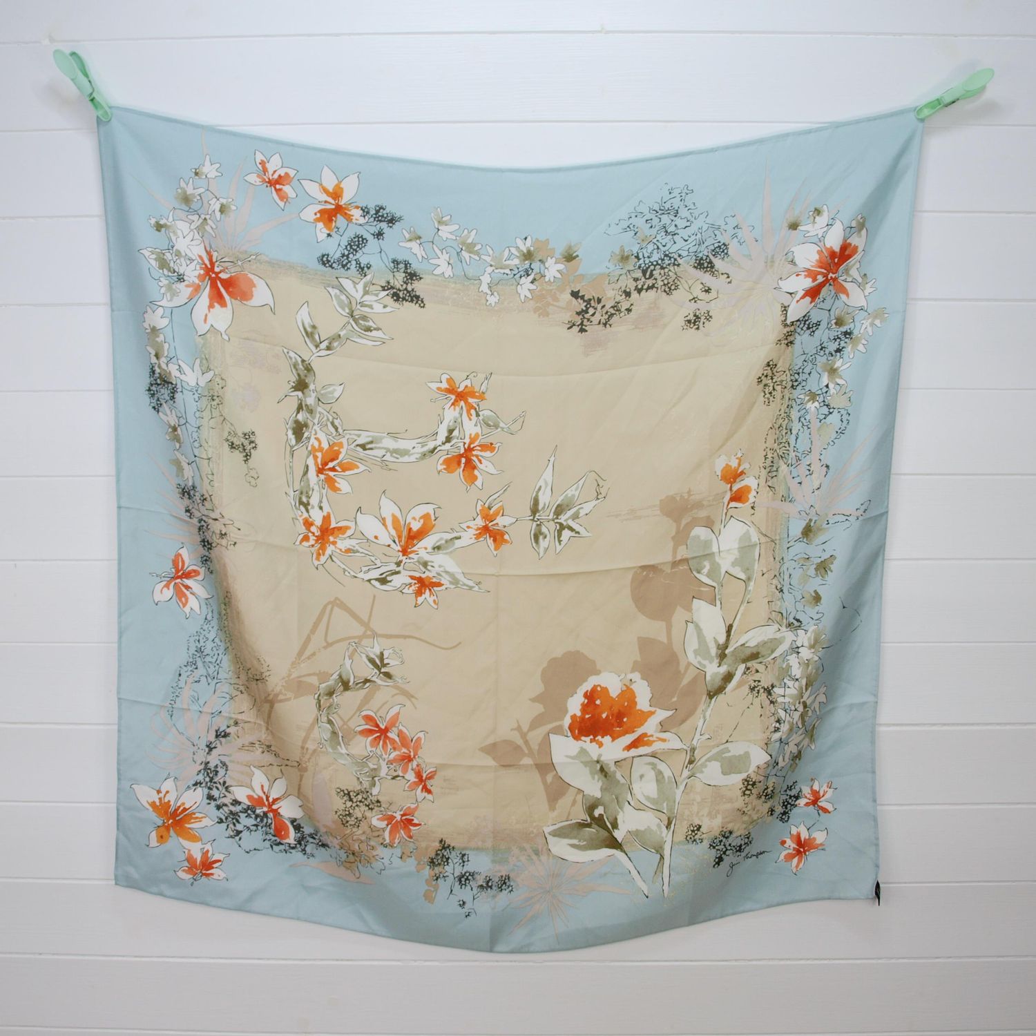 Jim Thompson Square Pale Blue Floral Silk Scarf