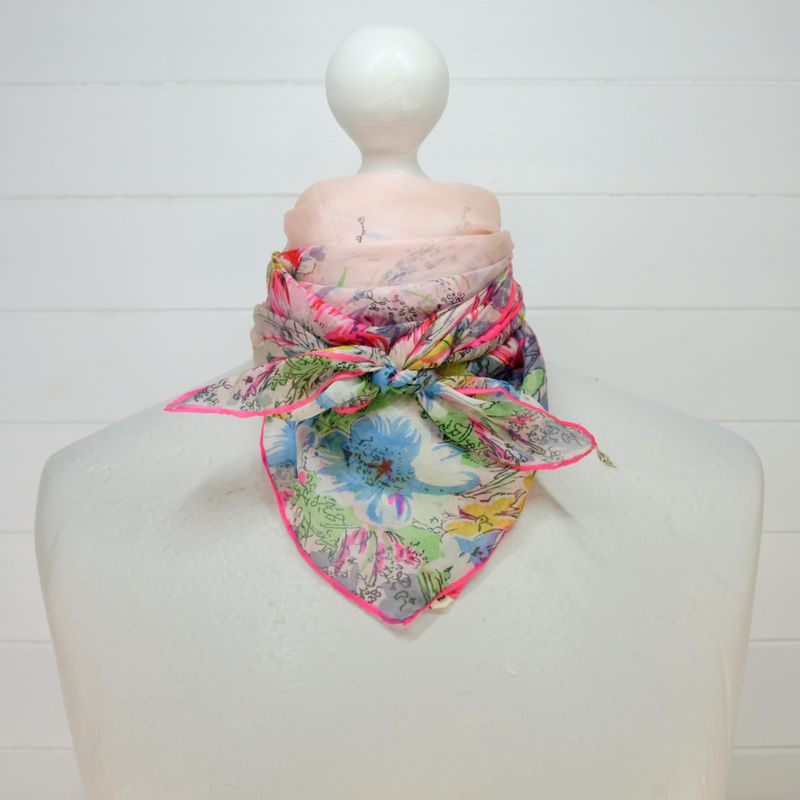 Vintage Floral Pink Silk Square Scarf 