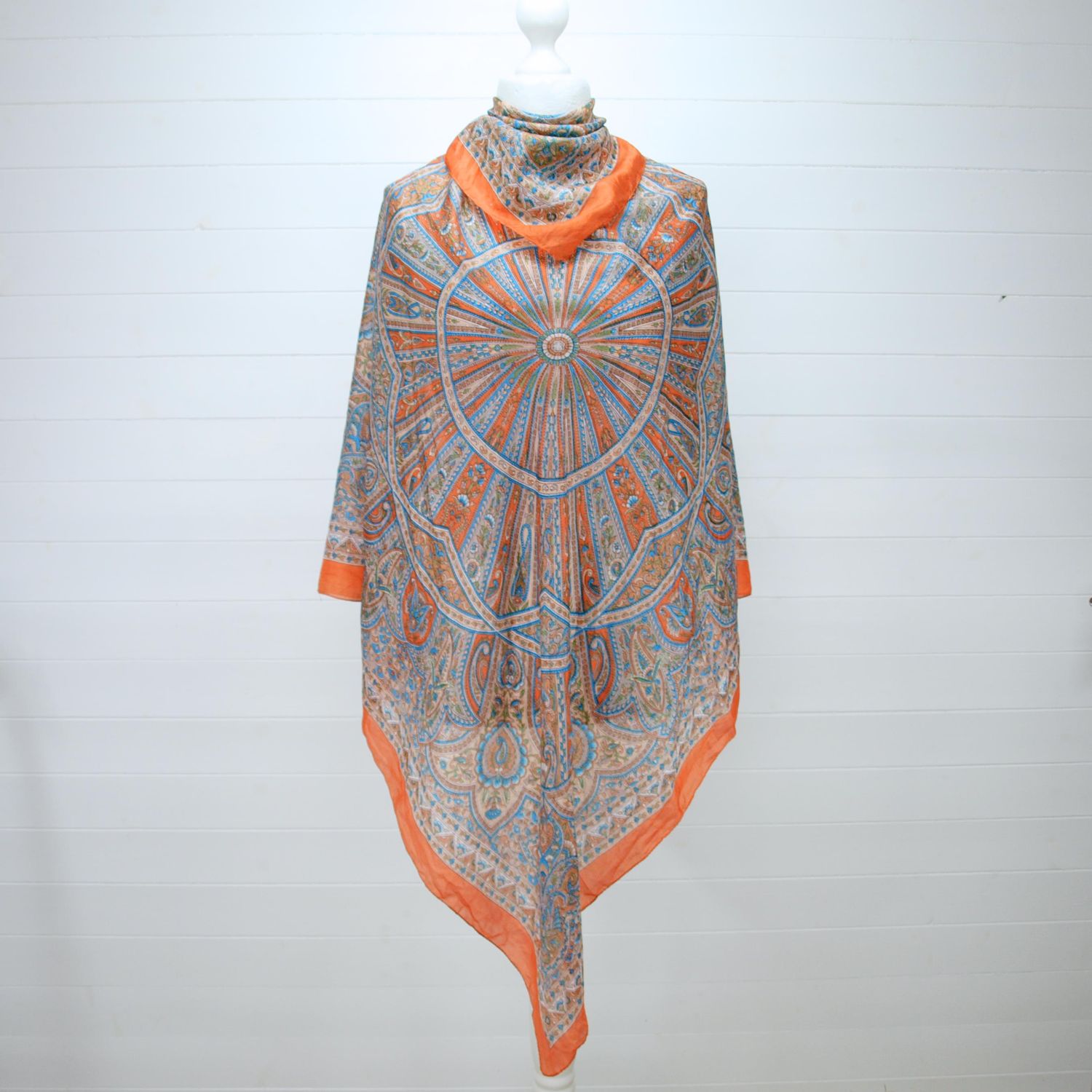 Vintage Orange Paisley Silk Square Scarf