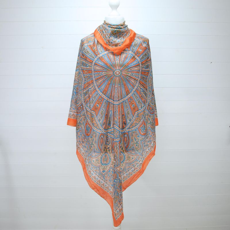 Vintage Orange Paisley Silk Square Scarf