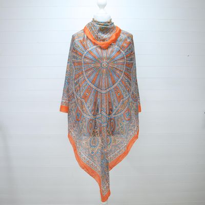 Vintage Orange Paisley Silk Square Scarf