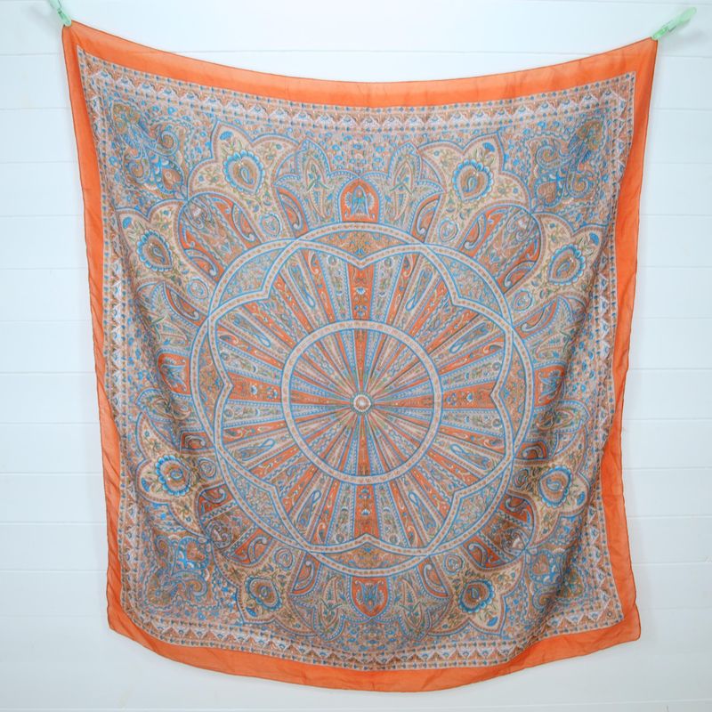 Vintage Orange Paisley Silk Square Scarf
