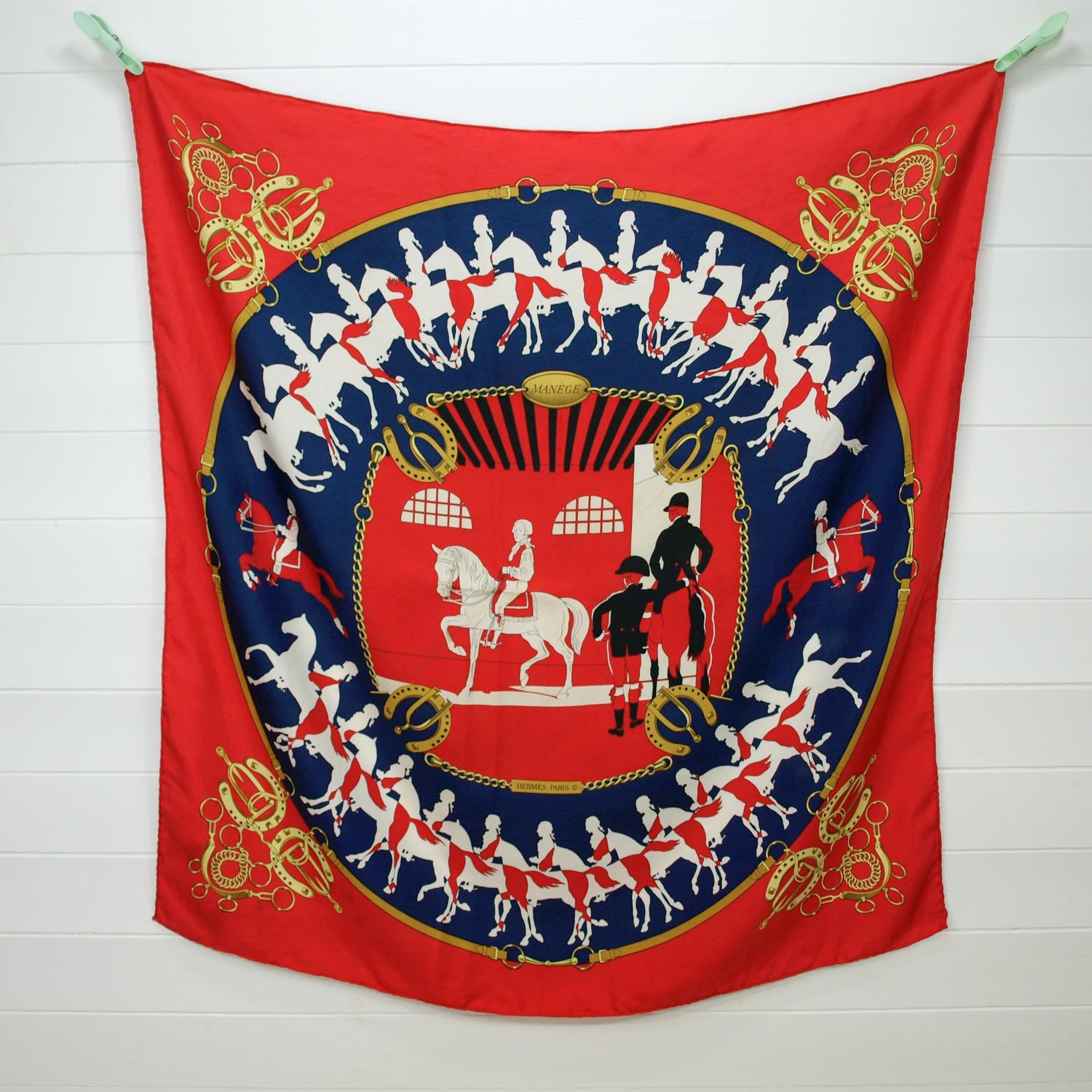 Hermes Manege Red Silk Square Scarf