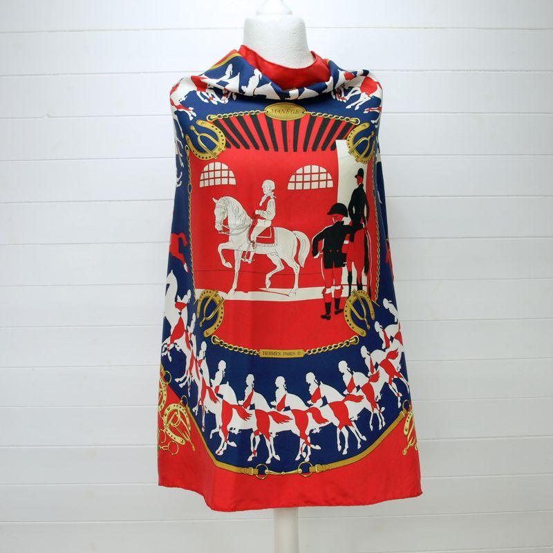 Hermes Manege Red Silk Square Scarf