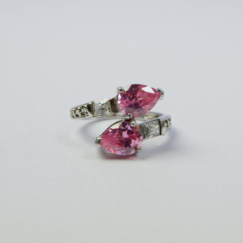 Solid 925 Silver Pink CZ Ring Size M