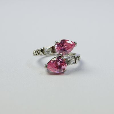 Solid 925 Silver Pink CZ Ring Size M