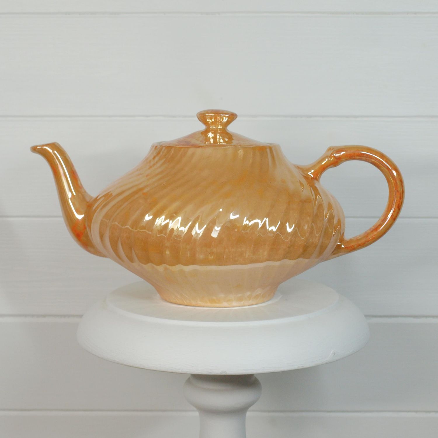 Vintage Arthur Wood Pearlescent Orange Swirl Teapot