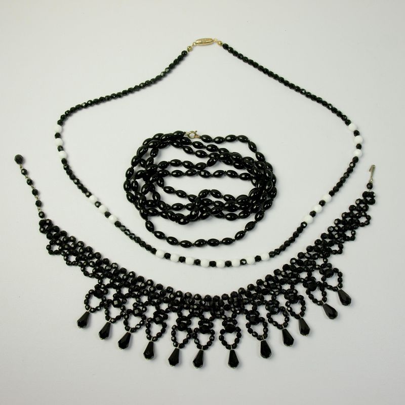 Three Vintage Black Glass Necklaces