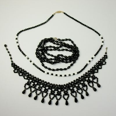 Three Vintage Black Glass Necklaces