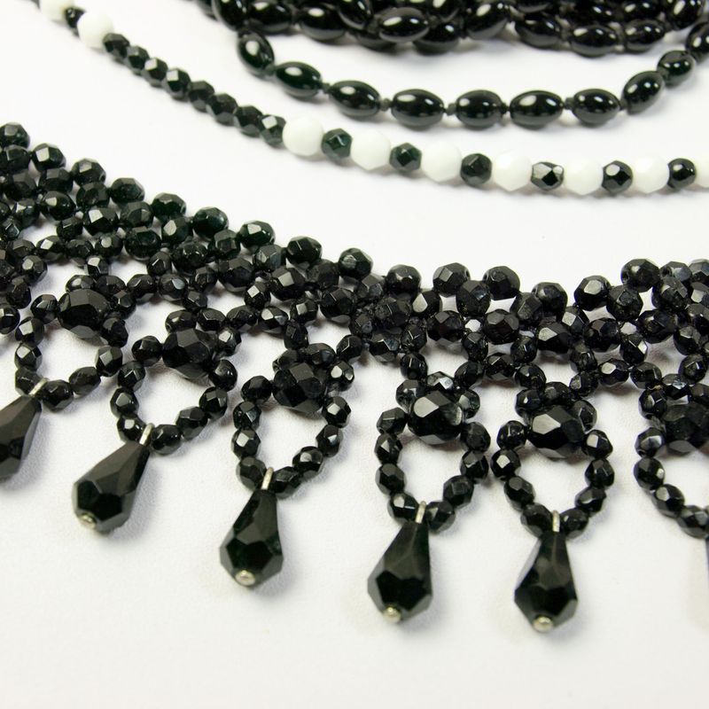 Three Vintage Black Glass Necklaces