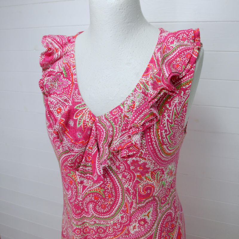 Lauren Ralph Lauren Pink Paisley Cotton Summer Ruffle Dress Large