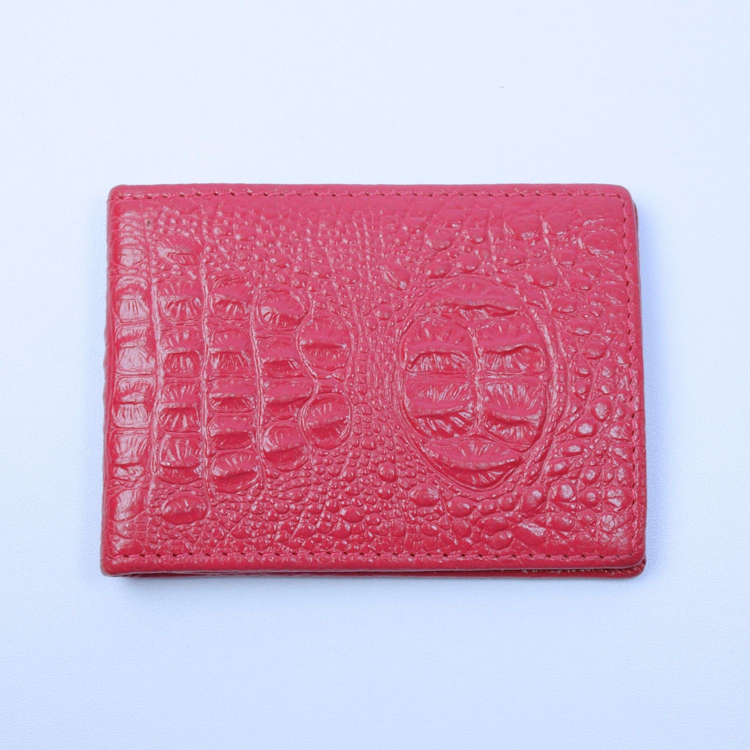 Pink Crocodile Leather Card &amp; ID Wallet