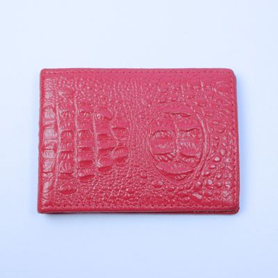 Pink Crocodile Leather Card &amp; ID Wallet