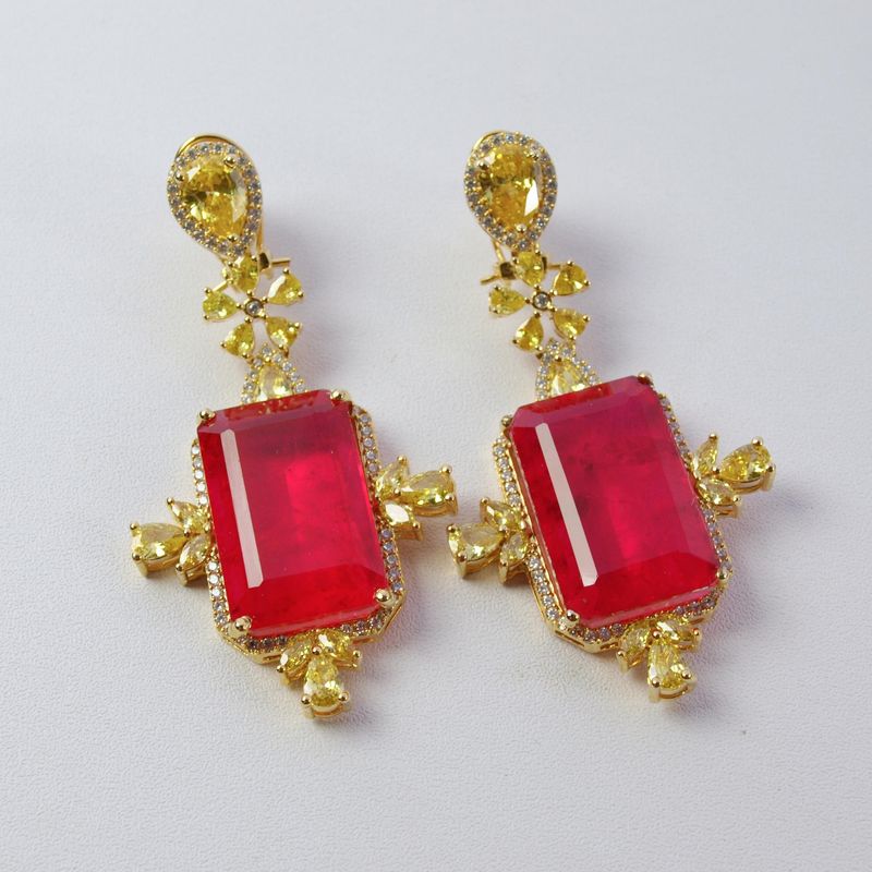 Red Quartz &amp; CZ Dangly Earrings
