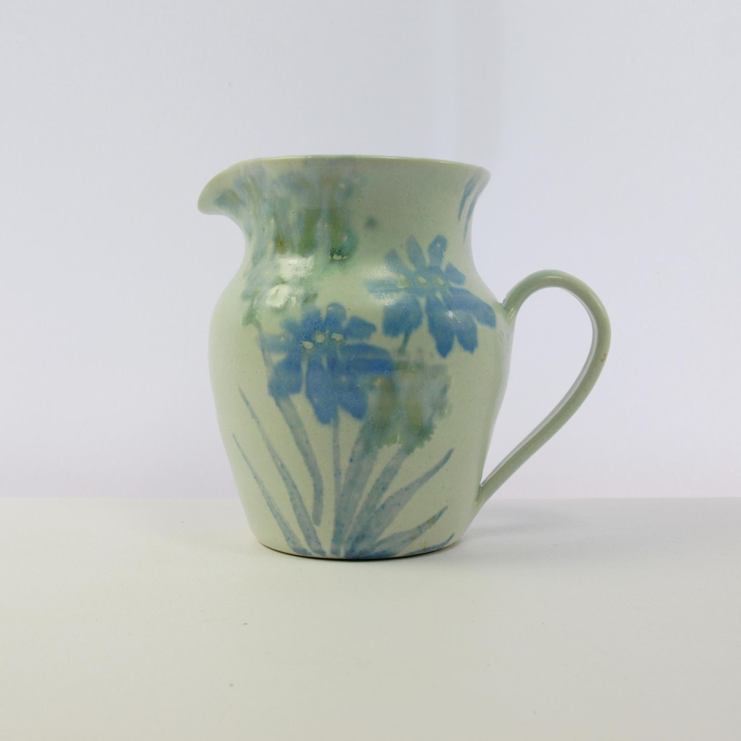 Vintage Blue Floral Pottery Jug