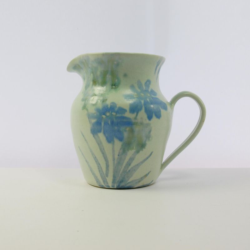 Vintage Blue Floral Pottery Jug