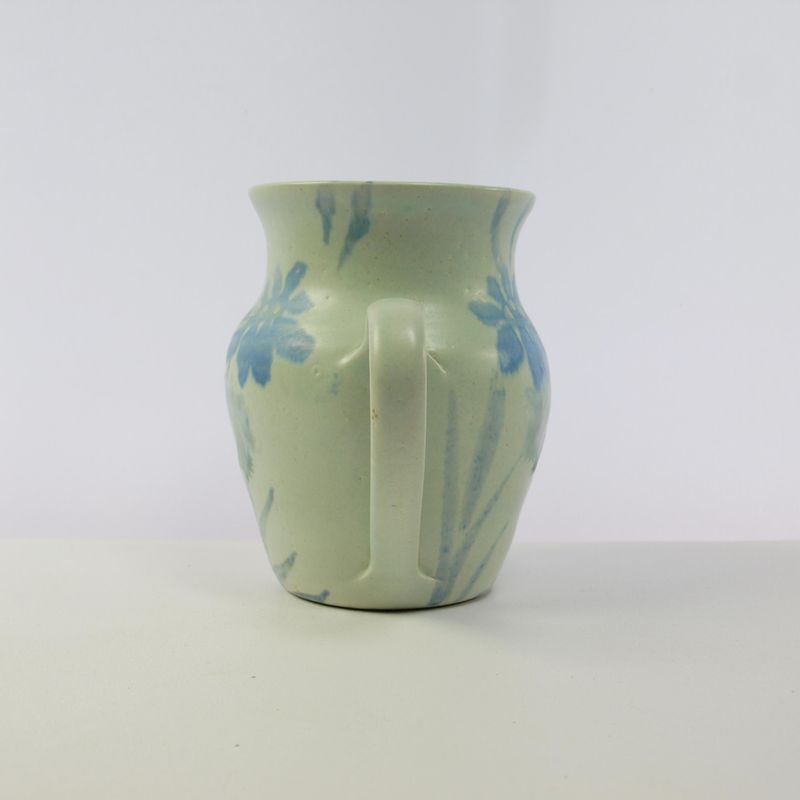 Vintage Small Handmade Blue Floral Pottery Jug