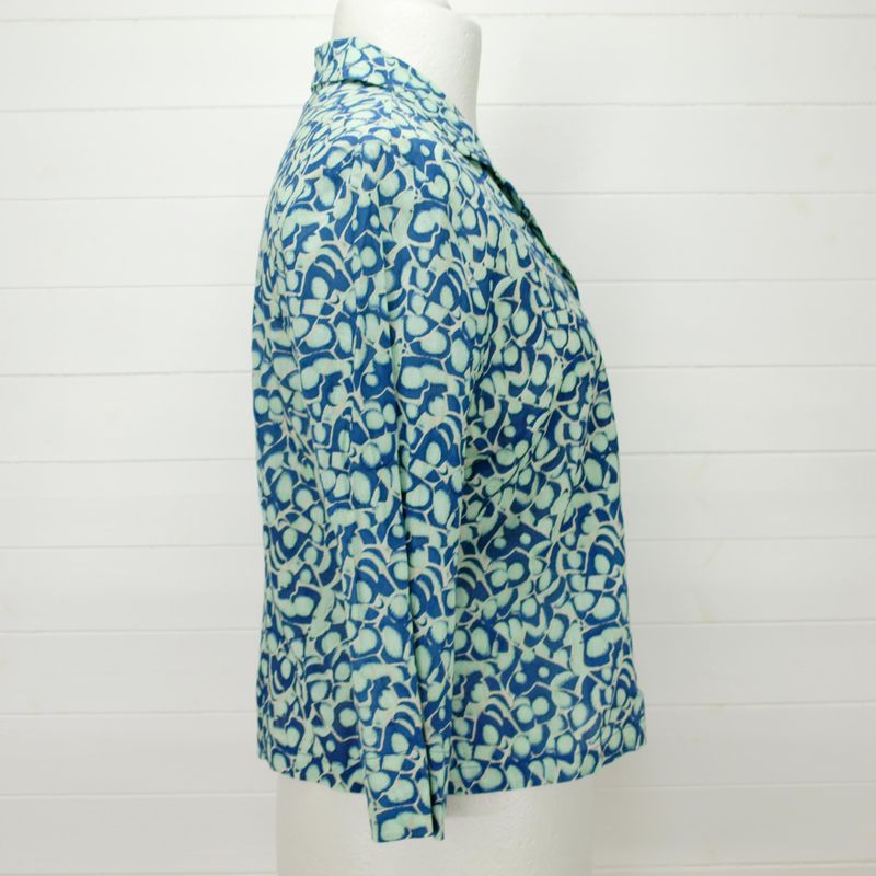 Adini Blue &amp; Green 3/4 Sleeve Cotton Summer Shirt or Blouse - Large