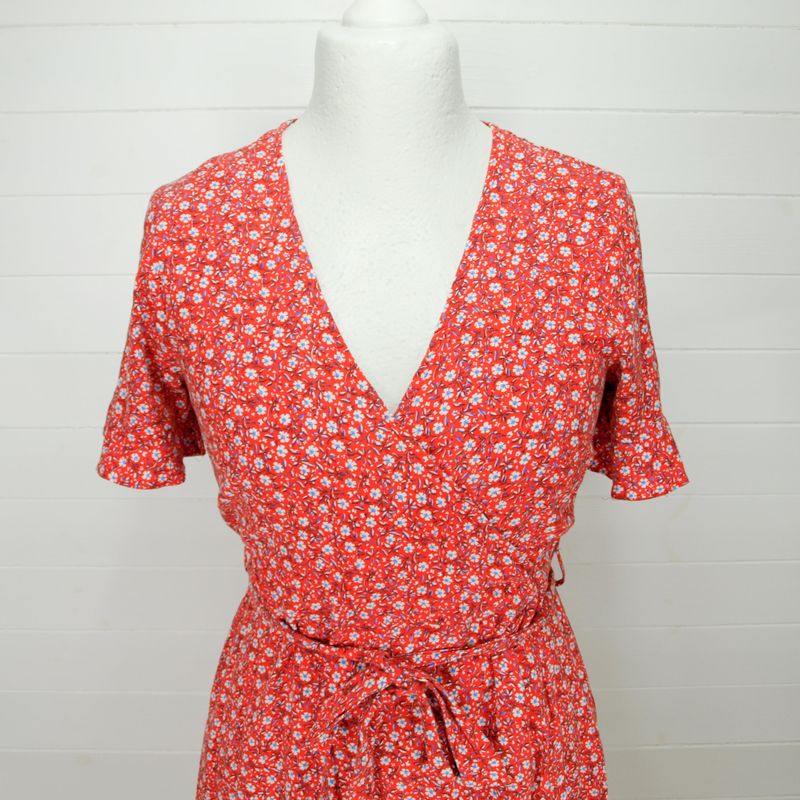 Papaya Ladies Red Short Viscose Summer Wrap Dress 10