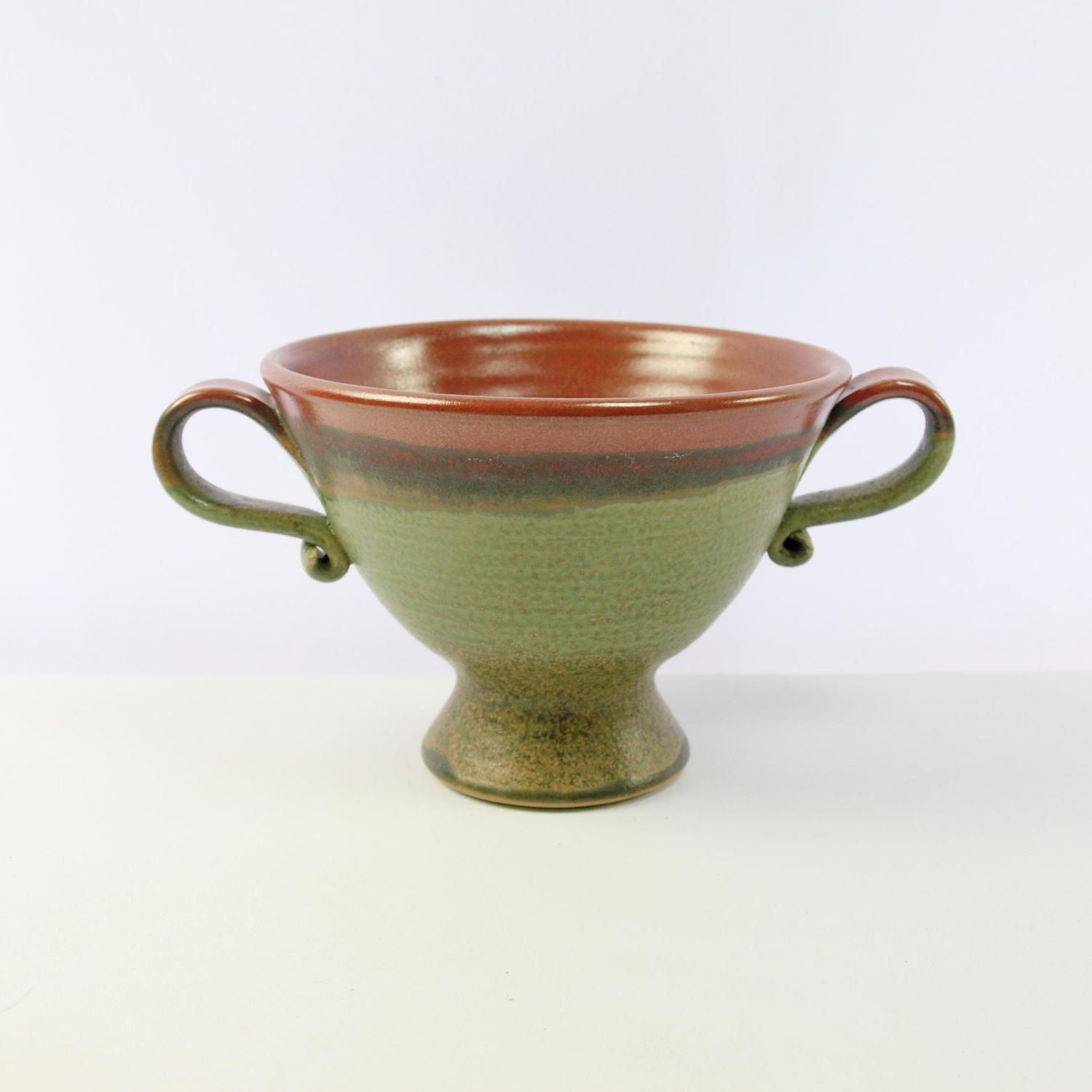 Brown Studio Pottery Double Handled Pedestal Bowl