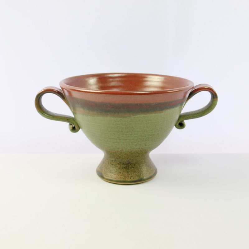 Brown Studio Pottery Double Handled Pedestal Bowl